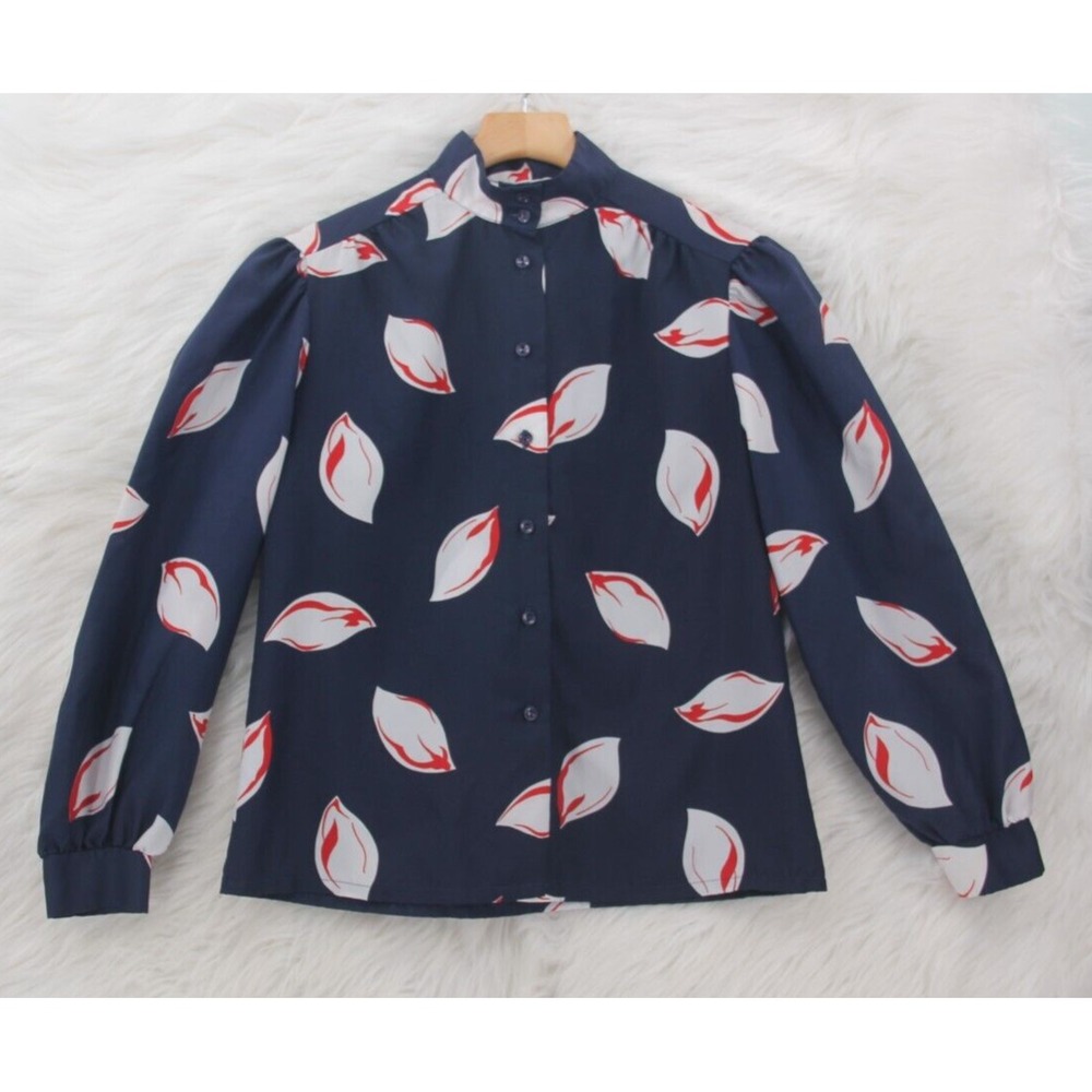 Vintage Jonquil by Judy Bond Petites Long Sleeve Button Down Blue Leaf 10 #1525